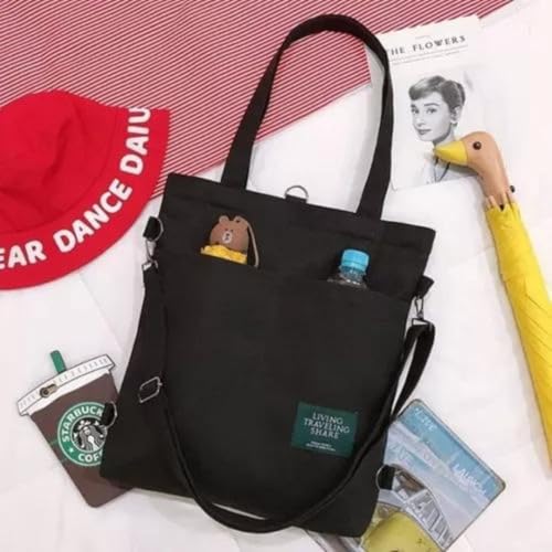 Bolsa Mochila Unissex De Lona Espaçosa Praia Passeio Academia Resistente Multiuso (Preto)
