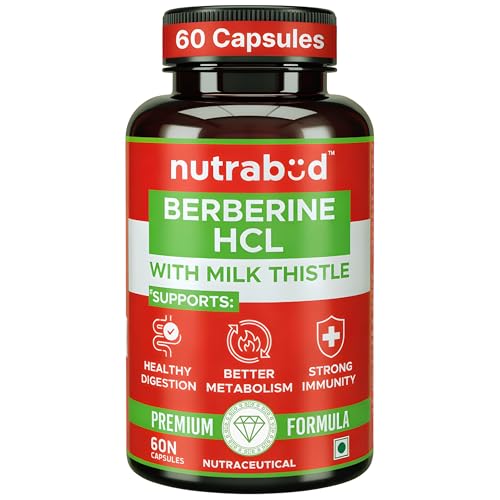 Image of Nutrabud Berberine 500mg with Milk Thistle Supplement - Berberis Aristata Berberine HCL 97% - 60 Veg Capsules (60 Count (Pack of 1))
