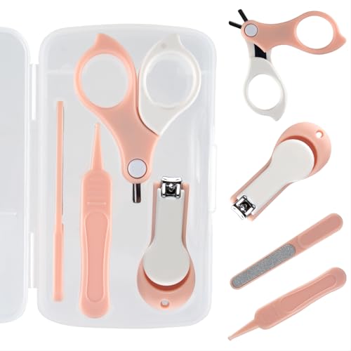 Image of GLOVAL BABY Baby Nail Kit, Baby Manicure Kit and Pedicure kit with Baby Nail Clipper, Scissor, Baby Nail File & Tweezer for Newborn, Infant & Toddler, Perfect for Mothers Day Gifts(Pink&White)