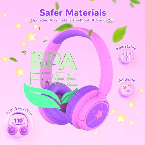 Image of iClever BTH22 Kids Bluetooth Headphones, 60H Play Time, 74 /85 dBA Safe Volume, Bluetooth 5.4, USB C, Over Ear Kids Headphones Wireless with Mic AUX Cord for iPad /Tablet /Travel /School (Magenta)