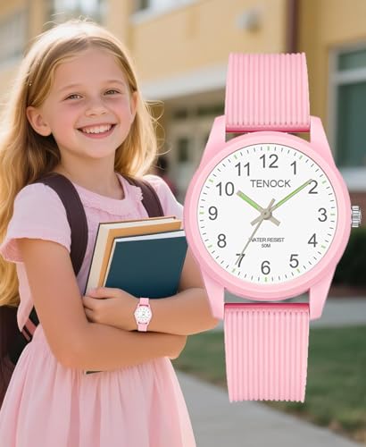 Image of Kids Analog Watches for Girls Boys Watches with Soft Band Learning Time 50M Waterproof Children Watch Easy to Read for Ages 4-12 Kids Gift (L-Pink)