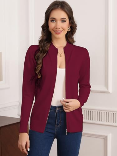 Image of Women's Long Sleeve Zipper Sweater Knit Cardigan Sweater Lightweight Zipper Sweatshirt Casual Jacket