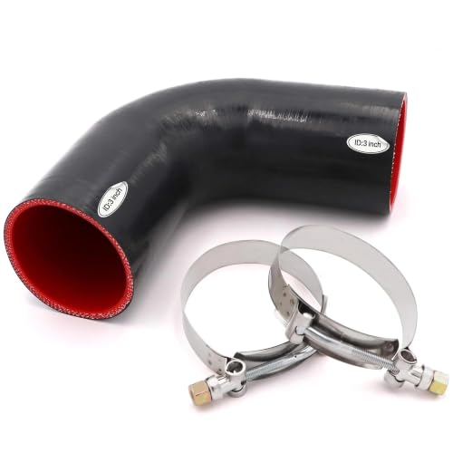Image of 90 Degree Elbow Coupler Silicone Hose 4-Ply 3-inch for Turbo /Intercooler /Intake Piping,Length 120mm Thickness 5mm with T-Bolt Clamp
