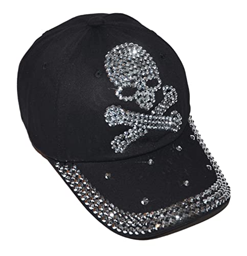 Popfizzy Bling Skull Hat For Women And Girls, Women’s Pirate Hat Black, Skull Cap, Crystal Skull Hat, Skull Girl Clothes, Rhinestone Skeleton Hat, Bling Skull Gifts #TOP1