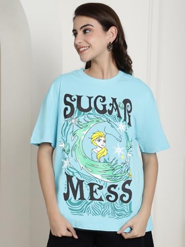 Image of Fabflee Oversized Cotton Baggy Drop Shoulder Graphic Tee with Half Sleeves | Korean Casual Loose T-Shirt for Women