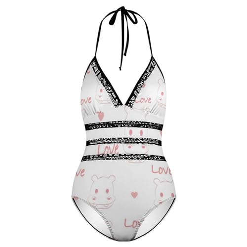 Maillot de bain hippopotame mignon imprimé original dos nu - 4