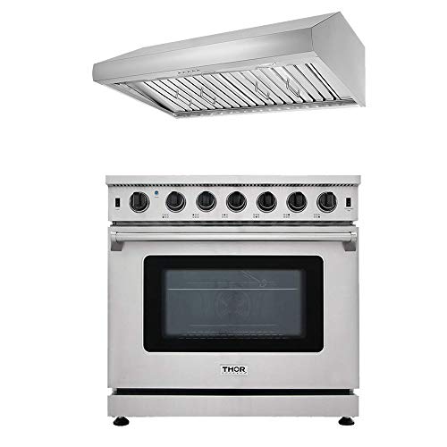 Thor Kitchen 2-Piece 36 inch Freestanding Pro-Style Professional Gas Range with 6.0 cu.ft