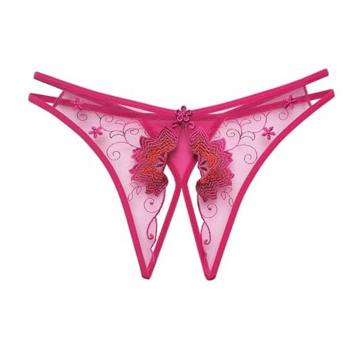 GMDNS Mujer Ver A Través De Encaje Perla Masaje Transparente Sexy Tanga Archivo Abierto Bordado Ropa Interior,Rosa Roja,Talla Única
