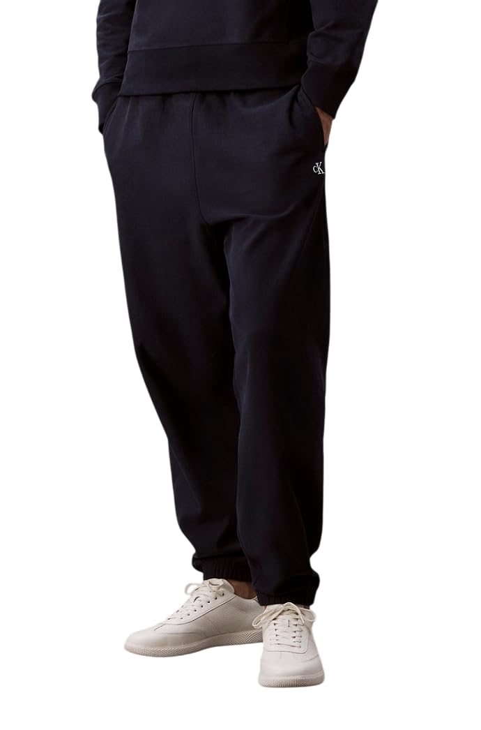 Calvin Klein Men’s Premium Terry Monogram Drawstring Jogging Bottoms, Blue (Dark Sapphire), XL