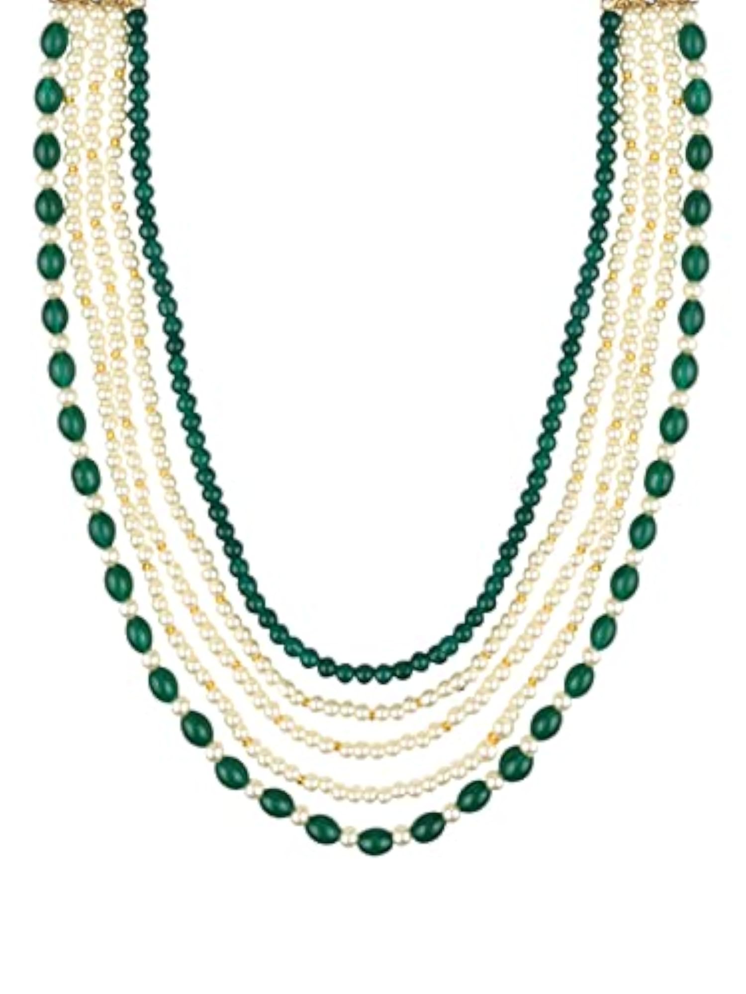 5 Layered Gold Plated Dulha Moti Mala Necklace for Men