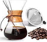 WEAGP 800ml New Cafetera Tipo Chemex Grande, Juego de Cafetera Pour Over con Filtro de Acero Inoxidable 304, Goteo Pour...