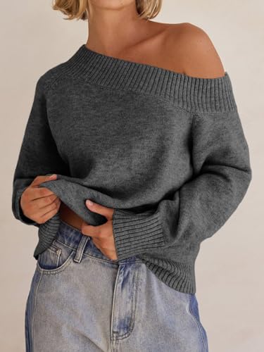 Saodimallsu Womens Off The Shoulder Sweater Long Sleeve Boat Neck Pullover 2025 Casual Trendy Loose Knit Tops2