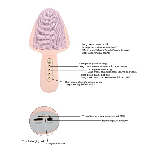 Microfone portátil para máquina de karaokê, áudio festa visual karaokê microfone sem fio metal elimi