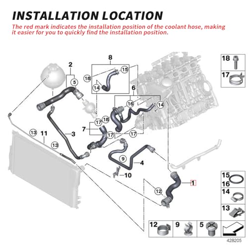 17127619684 Upper Radiator Coolant Hose for BMW F10 520i 528i 2012-2016, 528i xDrive 2012-2016 Replace# V201027 33108976 P226389 24523 225362 2420559 97346 TM7273 707273 052808 183457 0011023664 - Thumbnail 7
