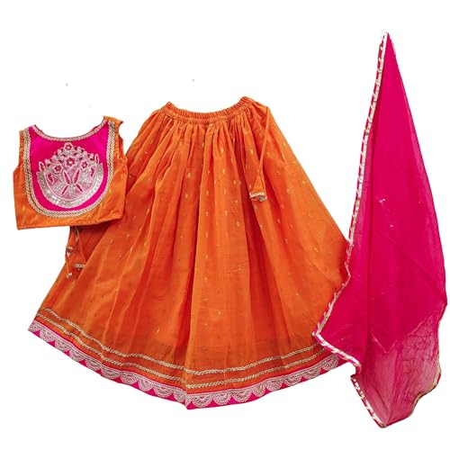Image of Kids Traditional Lehenga Choli Set with Embroidered Pink Choli & Dupatta