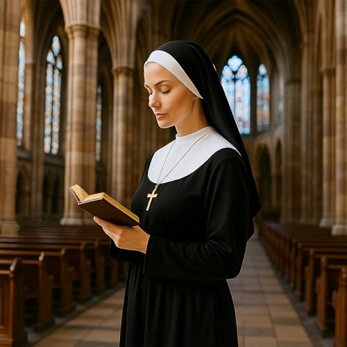 MUNSKT Disfraz de monja novedoso para mujer, disfraz de sacerdote religioso para adultos, color negro, para Halloween, cosplay (M)