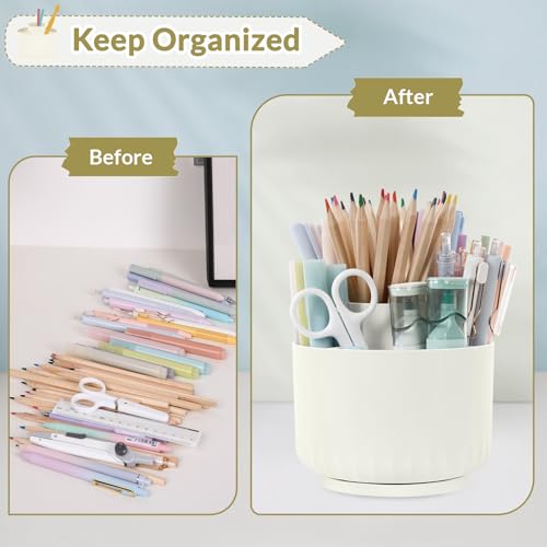 Image of SKYDUE 360 Degree Rotating Desk Organizer, Small Dual-Purpose Pencil Pen Holder for Desk, Rotating Pencil Cup with 5 Slots, Office Supplies, Desk Decor for Office, School, Home