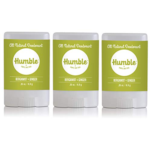 Humble Brands All Natural Aluminum Free Deodorant Stick for Women and Men, Lasts All Day, Safe, and Certified Cruelty Free, Bergamot and Ginger, Travel Size Pack of 3
