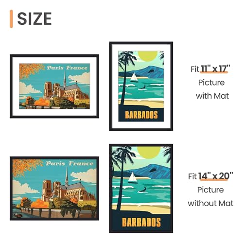 Image of upsimples 14x20 Picture Frame, Display Pictures 11x17 with Mat or 14 x 20 Without, Wall Hanging Poster Frames, Black, 1 Pack