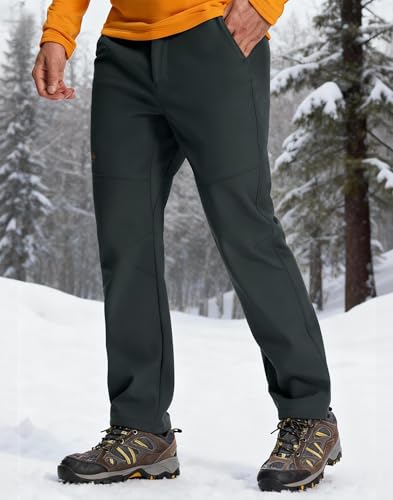 Herren Outdoor Hose Wander Hose Winter Bergsteiger Hose Atmungsaktiv Wasserabweisend Herren Softshell Hose Mit Taschen Leicht Schnell Trocknend Fleece Beschichtete Ski Hose(Dark Grey;L)