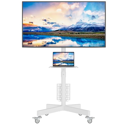 Image of BONTEC Rolling TV Stand with Pegboard Storage for 32-65 Inch TVs, Holds, Height Adjustable Mobile TV Cart on Metal Wheels with Shelf & Cable Management,Holds up to 88 lbs, Max VESA 400x400mm, White