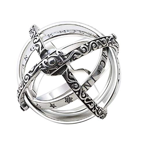 Ogquaton - Anello Unisex con mappamondo astronomico, in Argento