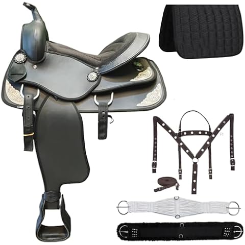 SUPREME SADDLERY Classic Quality Handmade Western Synthetic Lightweight Comfort Barrel Racing Trail Tack Equestrian Horse Saddle All Accessories Included Size 10-18 (10 Inches, Black) Cover