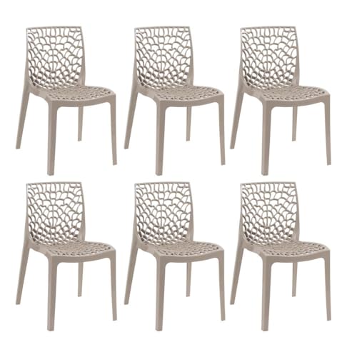 Loft7, Kit Conjunto 6 Cadeiras Gruvyer, Polipropileno com Encosto Moderna Versátil para Sala de Jantar Cozinha Bar Restaurante Jardim Varanda Cafeteria Shopping Salão de Festas, Nude