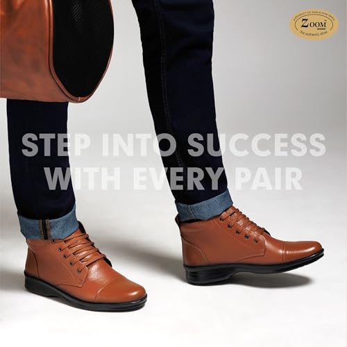 Image of Zoom Shoes A1161 Men's Genuine Leather High Ankle Boots | Stylish Lace-Up Design | Cushioned Insole for Comfort | Durable & Trendy for Everyday Wear