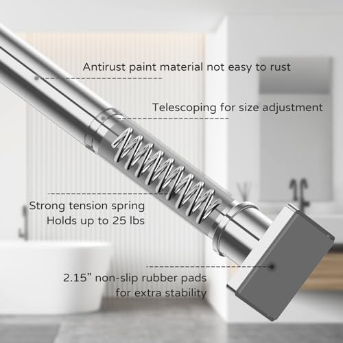 Image of UIOSANRT Stainless Silver Shower Curtain Rod 31-68 Inches Non-Slip Shower Rod Tension Mounted No Drill Shower Curtain Rods Spring Tension Rod Adjustable Tension Curtain Rod for Windows Bathroom