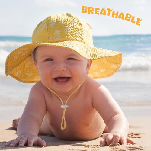 Image of HONGTEYA Baby Sun Hat Toddler Girl Beach Hat Sun Protection Adjustable Outdoor Summer Wide Brim Bucket Hat for Infant Kids