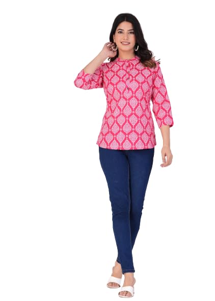 Women's Rayon Regular Floral Printed Straight Tunic Shirt/Short Kurti Full Sleeve Pack of 1.