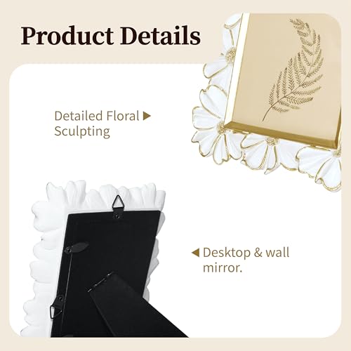 Image of Antique Floral Picture Frame - Resin & Glass Victorian-Style Frame for Tabletop or Wall Decor (White, 4 inch x 4 inch)