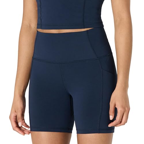 Amazon Essentials Pantalones Cortos Deportivos FormFlex para Ciclismo, Suaves, de Cintura Alta Mujer, Azul Marino, L