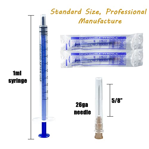 100 Pack 1ml Syringe with 26Ga Needle,Disposable Individually Packaging Plastic Syringe for Scientific Labs, Industrial, Animal and Pet Supplies