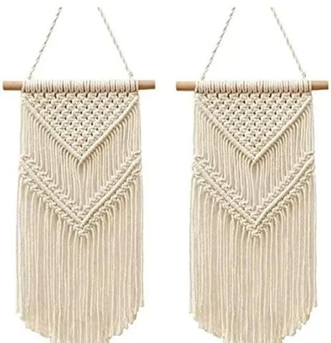 Tenture murale macramé en coton fait main et bois suspendu chic