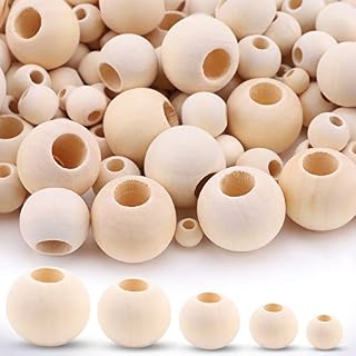 500Pcs Wooden Beads Set, Gukasxi Assorted Size Natural Round Wood Beads for Craft, Wood Spacer Beads Loose Beads for DIY Handmade Macrame Garland Decoration Jewelry Making (6mm, 8mm, 10mm, 12mm, 14mm)