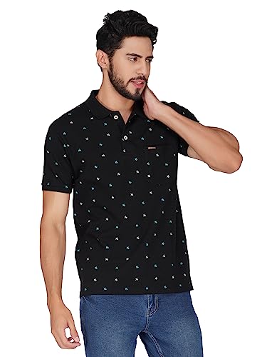 Image of PRORIDERS Half Sleeve Cotton Blend Regular Fit Men's Polo with Snap Button and Floral Print for Casual wear T-Shirt