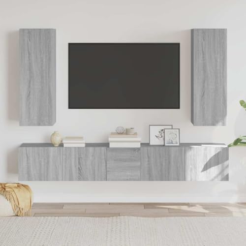 Meuble TV moderne gris Sonoma pour ranger tous les câbles