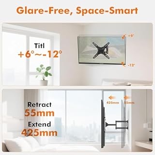 GRIFEMA GB1010 Supporto TV Parete per 26-65", Staffa TV con Braccio Girevole ed Estendibile, Fino a 35kg, VESA Max 400x400mm, Universale Porta TV da Parete, Nero