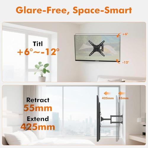 GRIFEMA GB1010 TV Wandhalterung, Schwenkbar Fernsehhalterung Wand für 26–65 Zoll Fernseher, Neigbare & Ausziehbare TV Halterung bis 35 kg, Max. VESA 400x400 mm, Robuste Wandhalterung Fernseher – Bild 4