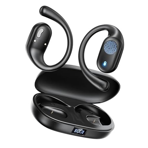 Open Ear Headphones Wireless Bluetooth – 5.3 Bluetooth Earbuds with LED Digital Display, IP54 Waterproof, 36H Playtime, Lightweight Comfort Wireless Earbuds Fit Sports, Running, Cycling