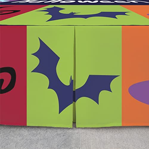 Happy Halloween Bed Skirt King Size Pumpkin Lantern Bedskirt,Rainbow Gothic Bed Skirts Witch Hat Ghost Bedding Decor For Kids Child Halloween Decor Halloween Decorations #TOP3
