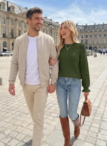 Dokotoo Womens Fall Clothes Crew Neck Long Sleeve Sweater for Winter Knit Hollow Out Casual Pullover Sweater Tops with Pattern Trendy Vacation Loose Fit Crochet Outfits Basic Blouse Vineyard Green XXL — view 5