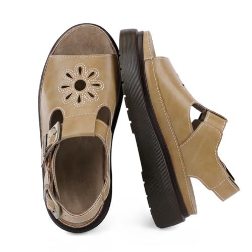Image of Platform Sandals for Women Chunky Ankle Buckle Casual Open Toe Comfortable Flower Decoration Fisherman Sandals
