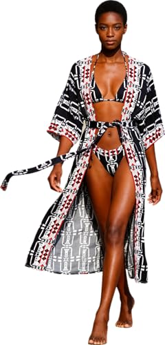 Image of Checked Kimonos for Women Womens Check Print Beach Kimonos Long Sleeve Kimono Duster Soft Light Weight Kimono Cover up Cover up Loose Open Front Beach Cover up Summer Cardigans with Belt (778 Check)