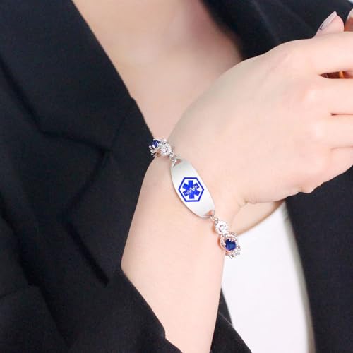 Personalized Medical Alert Bracelets for Women,Customized Medical Bracelet for Woman,Engarved Medic Id bracelets,Diabetic Bracelet Type 2,Epilepsy Allergy bracelets for Women2