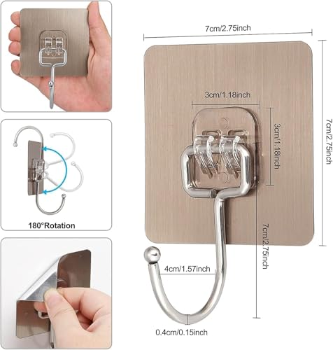 Image of CERLINK Golden Large Adhesive Hooks for Wall Heavy Duty Waterproof Wall Hooks for Hanger Hooks, Stainless Steel Towel and Coats Wall Hook to Use Inside Kitchen, Bathroom, Home and Office Pack 20