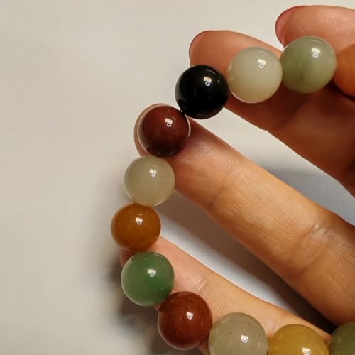 Jade Bead Bracelet, Natural, Hand Carved Mixed - Color Gemstone Jewelry, Translucent & Colorful, Elastic Design, Healing Calming, Festive Gift for Mothers Fathers Day, Christmas, Birthdays, Bead4