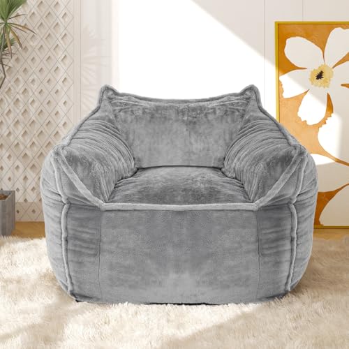 KOZIDO Giant Bean Bag Chair, Big Comfy Sofa for Teens Adults, Lazy Sofa Bean Bag with Armrests for Bedroom Living Room, Bean Bag Lazy Chair for Gaming, Reading - Grey